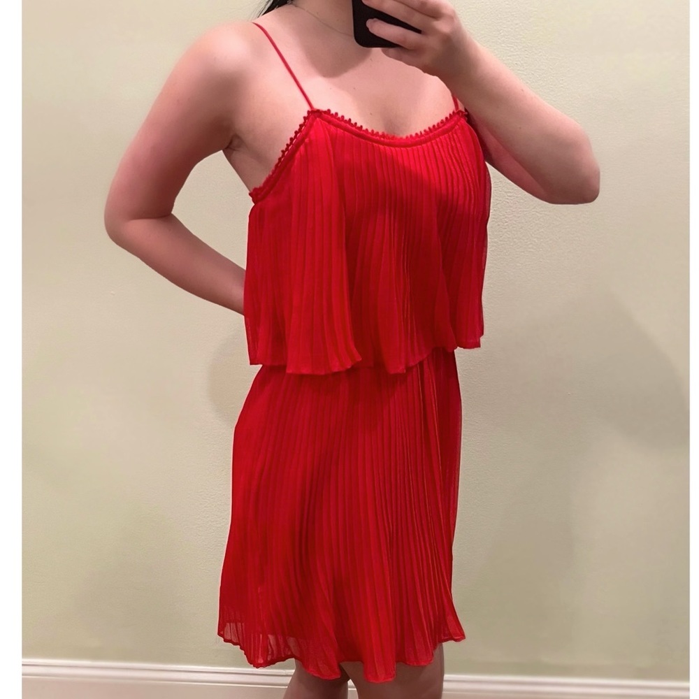 ZARA CHIFFON PLEATED MINI DRESS A - BRIGHT RED, SIZE XS